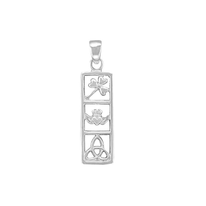 Hallmarked Sterling Silver Pendant With Shamrock, Claddagh & Trinity Knot Celtic Symbols Design